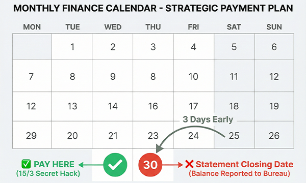 15/3 credit card payment hack calendar strategy paying 3 days before statement date