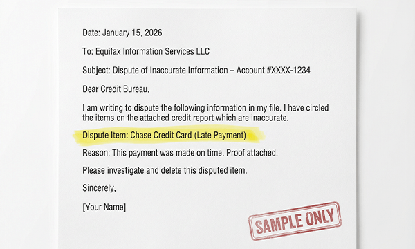 Sample credit dispute letter template for removing negative items