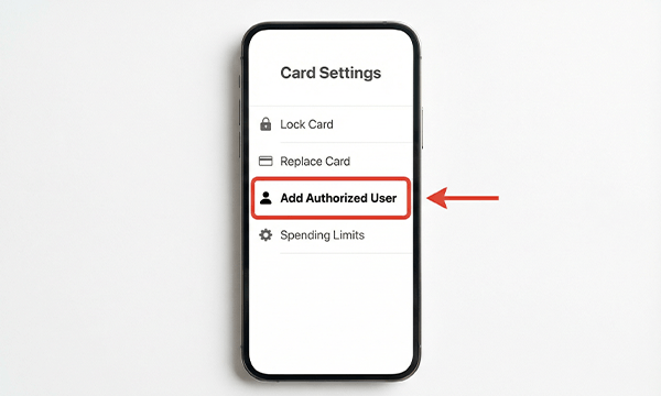 Mobile banking app screenshot showing add authorized user option