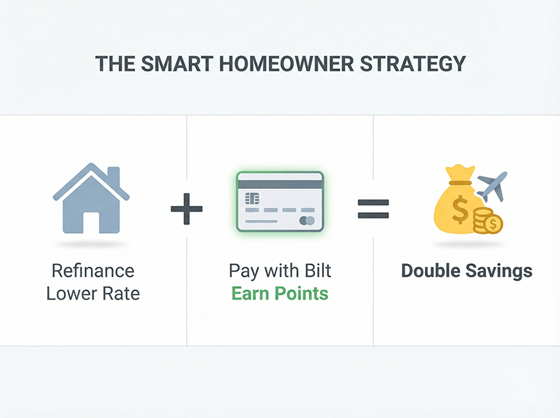 Strategy diagram showing how to combine mortgage refinance savings with Bilt rewards points